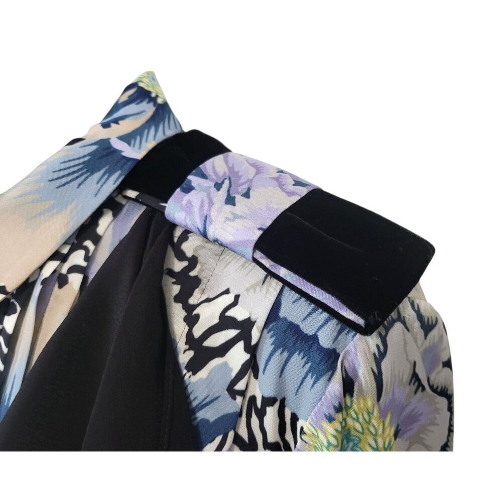 Coach Kaffe Fassett Floral Ruffle Blouse Pleated Bib Button Front Top - Picture 6 of 15